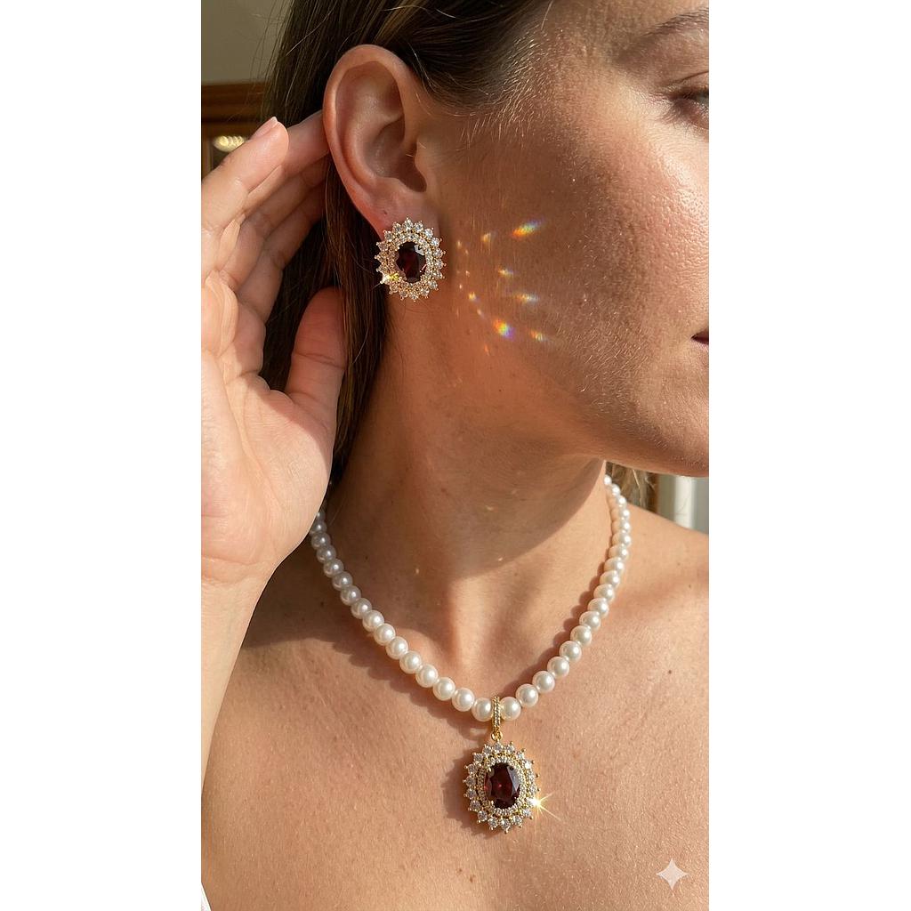 SET DE PERLAS CON CIRCON ROJO